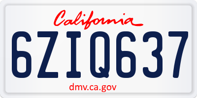 CA license plate 6ZIQ637