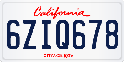 CA license plate 6ZIQ678