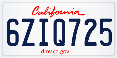 CA license plate 6ZIQ725