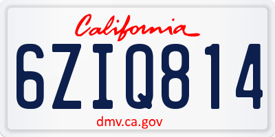 CA license plate 6ZIQ814