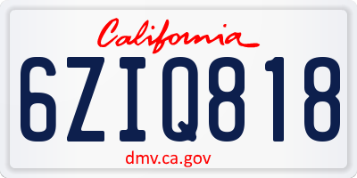CA license plate 6ZIQ818