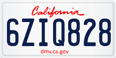 CA license plate 6ZIQ828