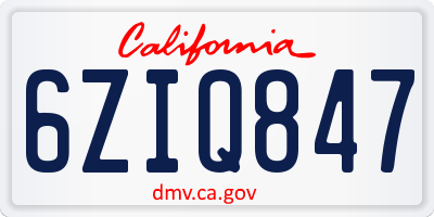 CA license plate 6ZIQ847