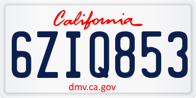 CA license plate 6ZIQ853