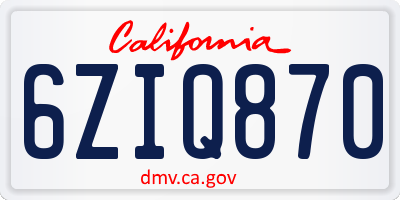 CA license plate 6ZIQ870