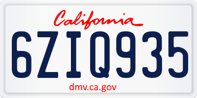 CA license plate 6ZIQ935