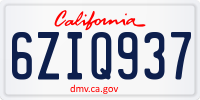 CA license plate 6ZIQ937