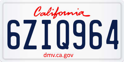CA license plate 6ZIQ964