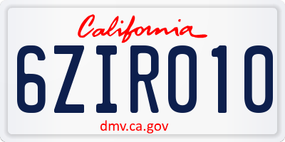 CA license plate 6ZIR010