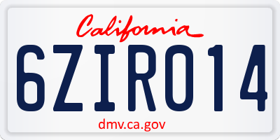 CA license plate 6ZIR014