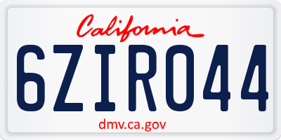 CA license plate 6ZIR044