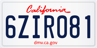 CA license plate 6ZIR081