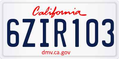 CA license plate 6ZIR103