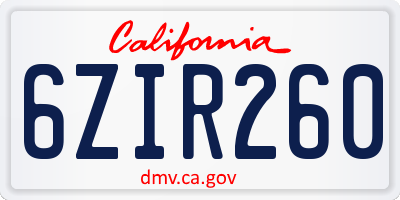 CA license plate 6ZIR260