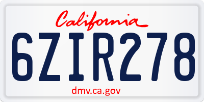 CA license plate 6ZIR278