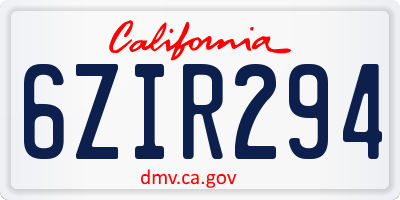 CA license plate 6ZIR294