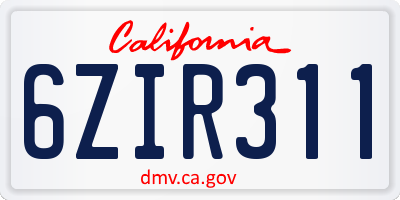 CA license plate 6ZIR311