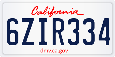 CA license plate 6ZIR334