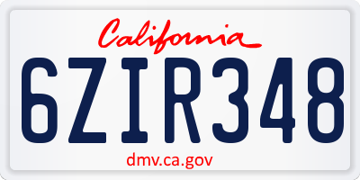 CA license plate 6ZIR348