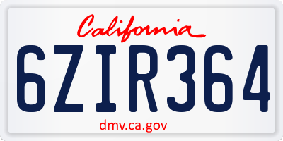 CA license plate 6ZIR364