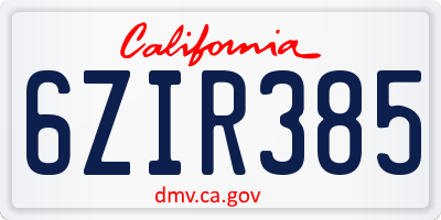 CA license plate 6ZIR385
