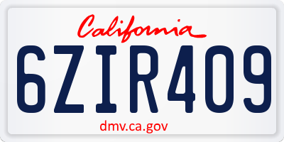 CA license plate 6ZIR409
