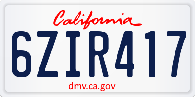 CA license plate 6ZIR417