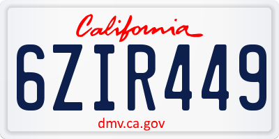 CA license plate 6ZIR449
