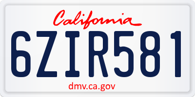 CA license plate 6ZIR581