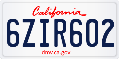 CA license plate 6ZIR602