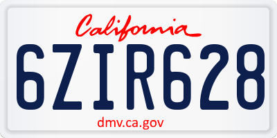 CA license plate 6ZIR628