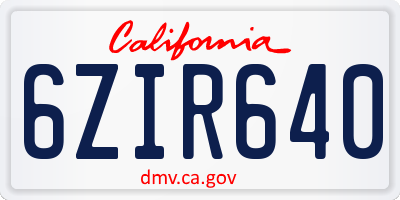 CA license plate 6ZIR640