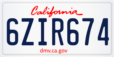 CA license plate 6ZIR674