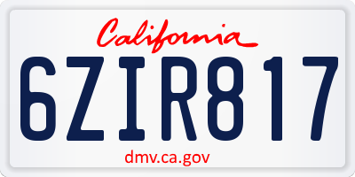 CA license plate 6ZIR817