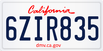 CA license plate 6ZIR835