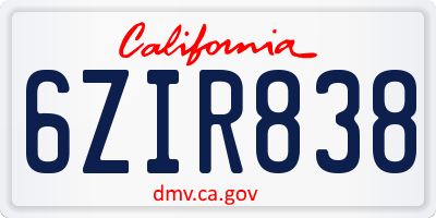 CA license plate 6ZIR838