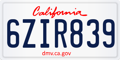 CA license plate 6ZIR839
