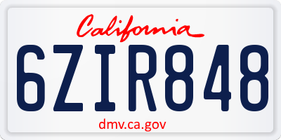 CA license plate 6ZIR848