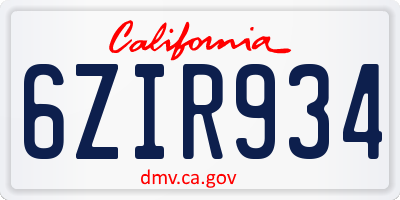 CA license plate 6ZIR934
