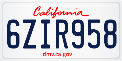 CA license plate 6ZIR958