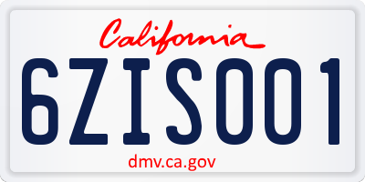 CA license plate 6ZIS001