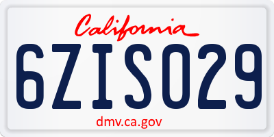 CA license plate 6ZIS029
