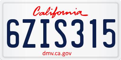 CA license plate 6ZIS315