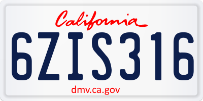 CA license plate 6ZIS316