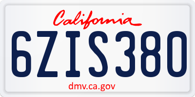 CA license plate 6ZIS380