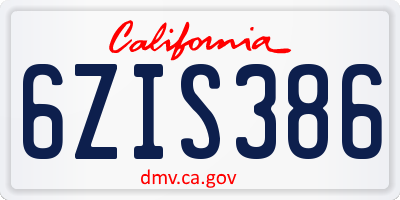 CA license plate 6ZIS386