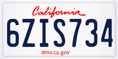 CA license plate 6ZIS734