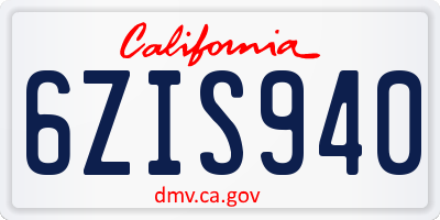 CA license plate 6ZIS940