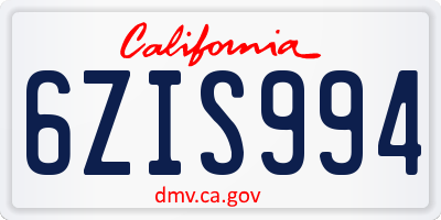 CA license plate 6ZIS994