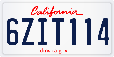 CA license plate 6ZIT114